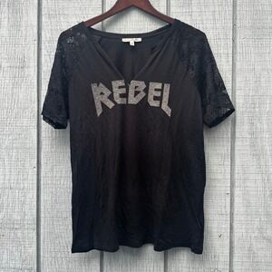 Express One Eleven Whimsigoth Black Rebel Lace Sleeve V Neck T Top Womens Medium